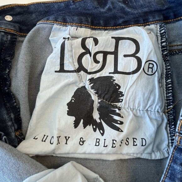 Lucky & Blessed Women 14 Flare Jean Wide Leg Patchwork Denim Western Distressed - Picture 11 of 14